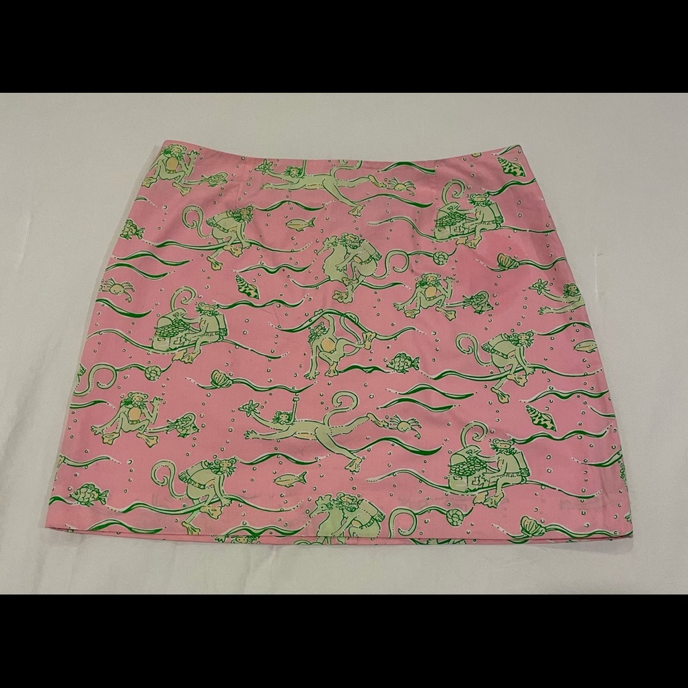 Lilly Pulitzer Pink Mini Skirt with Green Monkey Print
